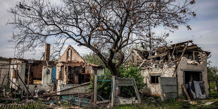 Destroyed homes in the village of Vilkhivka, near the eastern city of Kharkiv, Ukraine, on May 13, 2022.