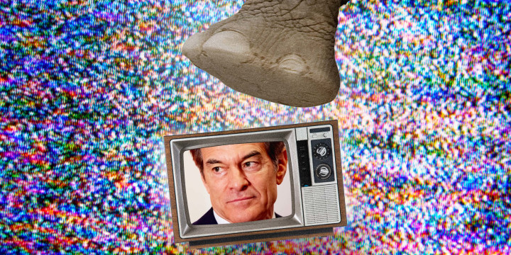 Photo Illustration: An elephant foot stomps on a TV with Dr. Oz on the screen