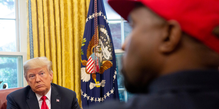 Rapper Ye speaks during a meeting with former President Donald Trump in the Oval Office of the White House in Washington D.C. on Oct. 11, 2018. 