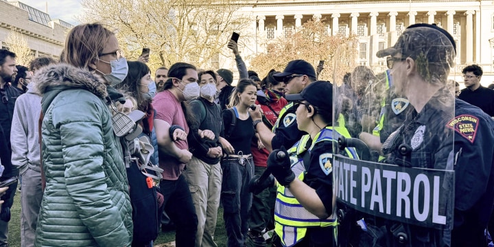 Police began arresting protesters at University of Wisconsin in Madison Wednesday May 1, 2024.