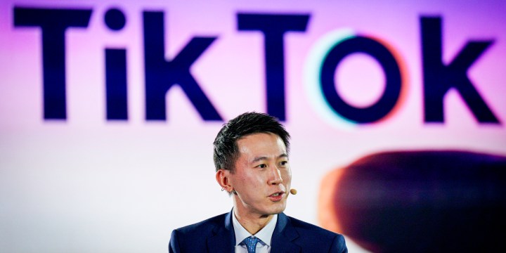 Shou Zi Chew with the TikTok logo in the background.