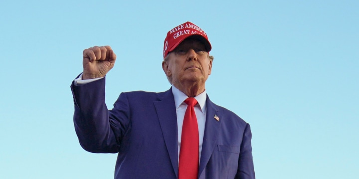 Former President Donald Trump departs a rally in Wildwood, N.J.