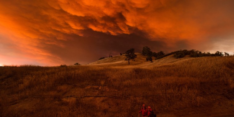 Firefighters monitor the Rocky fire near Clearlake, Calif., Aug. 2, 2015. (Photo by Noah Berger/EPA)