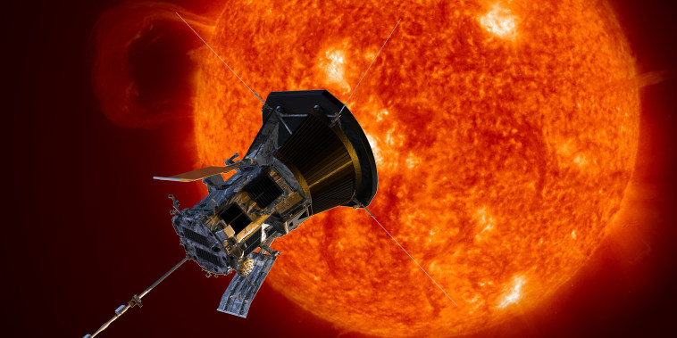 Artist's concept of the Parker Solar Probe spacecraft approaching the sun.
