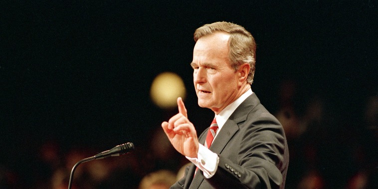 George H.W. Bush accepts his party's nomination at the Republican National Convention in New Orleans on Aug. 18, 1988, where he made his pledge to not raise taxes.