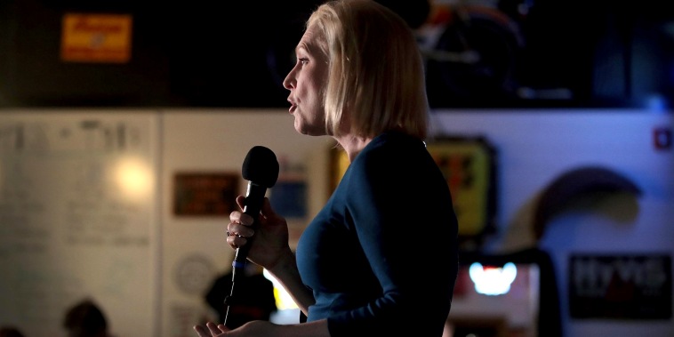 Image: Sen. Kirsten Gillibrand, D-NY, speaks to guests during a campaign stop in Cedar Rapids, Iowa, on Feb. 18, 2019.