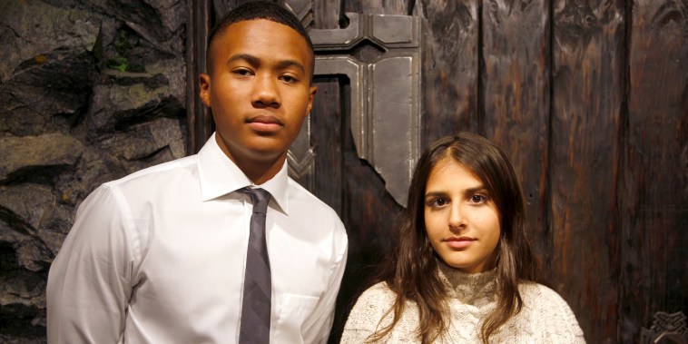 Florida students Isaac Christian, left, and Einav Cohen at the Weta Workshop movie effects studio in Wellington, New Zealand on on July 27, 2018. They are part of a group of 28 students from Marjory Stoneman Douglas High School in Parkland, Florida, who have embraced the South Pacific nation during a trip to learn how to keep a youth movement going long after a tragedy fades from the headlines.