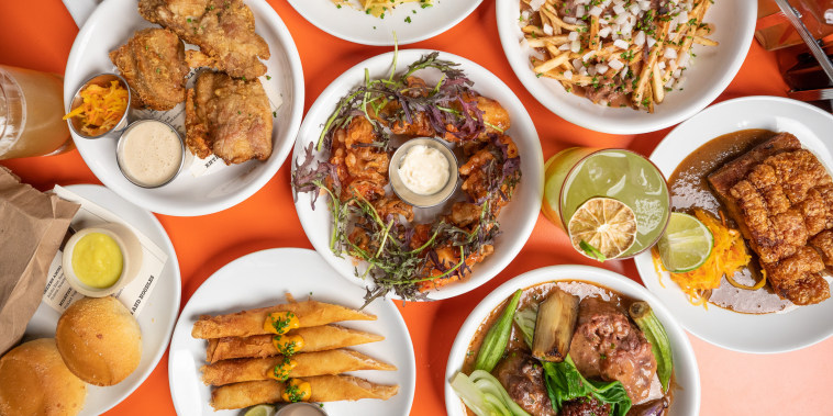 Image: Fried chicken, pancit and other dishes from Ma'am Sir, a Filipino American restaurant in Los Angeles