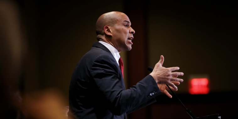 Image: Presidential Candidates Cory Booker And Amy Klobuchar Speak At Machinists And Aerospace Workers Conference