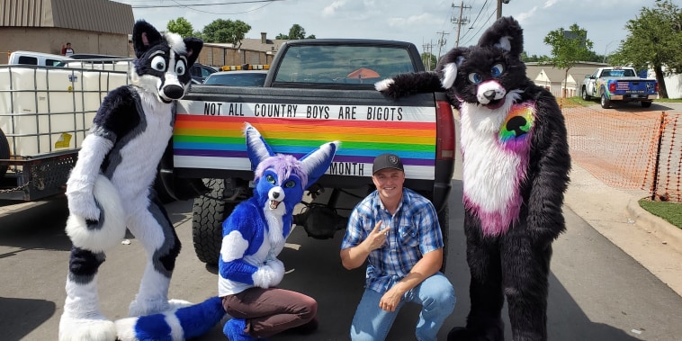 Cody Barlow, who first debuted his decorated tailgate earlier this month, attended Oklahoma City Pride.