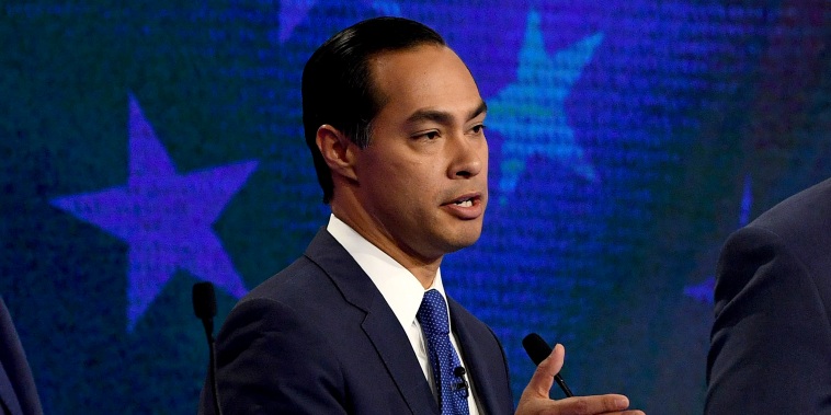 Image: Julian Castro speaks during the first night of the Democratic presidential debate in Miami, Florida, on June 26, 2019.