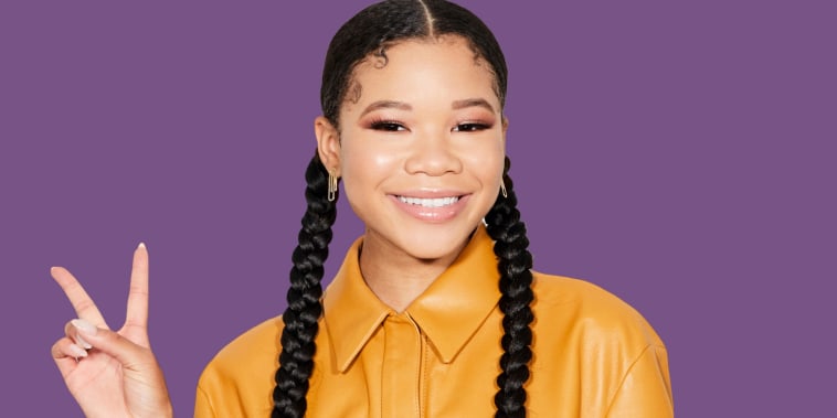 In this Wednesday, Aug. 7, 2019 photo, Storm Reid poses for a portrait in New York to promote the film \"Don't Let Go.\" (Photo by Matt Licari/Invision/AP)
