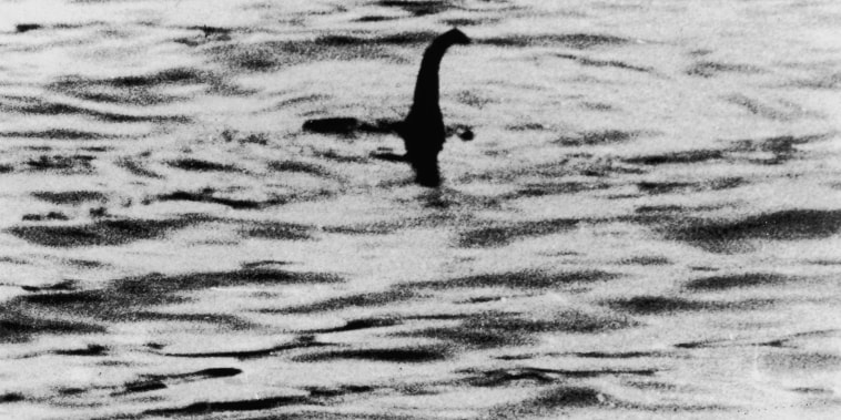 Image: A shadowy shape that some people say is a photo of the Loch Ness Monster, near Inverness, Scotland, April 19, 1934.