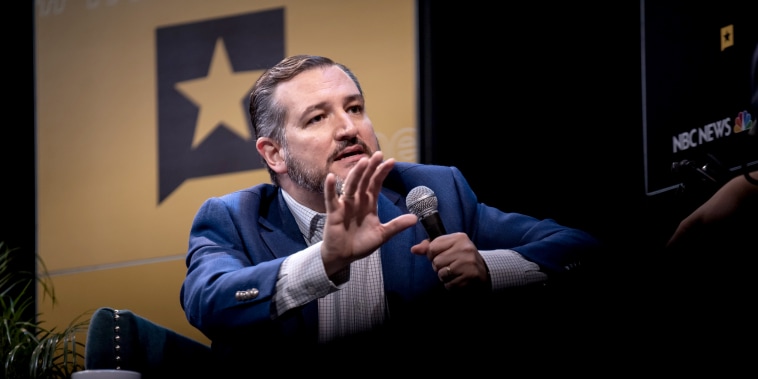 Image: Sen. Ted Cruz, R-Texas, speaks with Chris Hayes during a panel at The Texas Tribune Festival on Sept. 28, 2019.