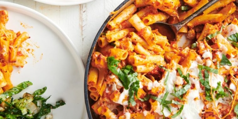 This is pure Italian comfort food, chicken parmesan translated into a pasta casserole.
