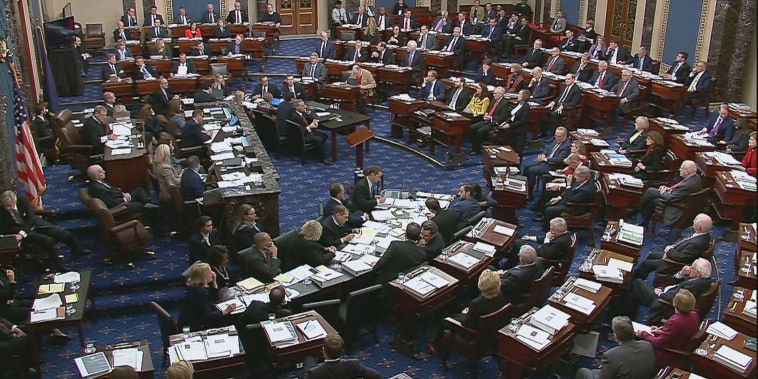 Politicians on the Senate floor during Trump's trial on Jan 21, 2020.