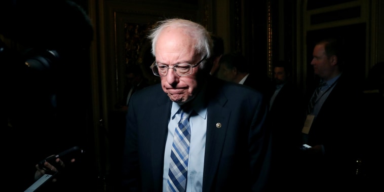 Image: Sen. Bernie Sanders, I-VT, speaks to reporters at the Capitol on Jan. 21, 2020.
