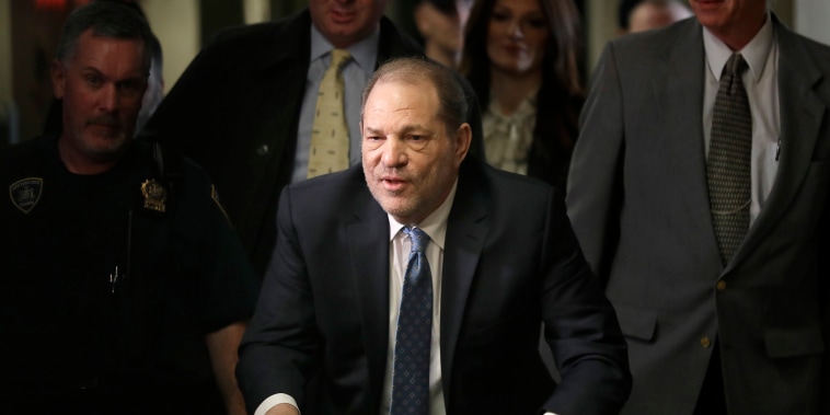 Image: Harvey Weinstein arrives at a Manhattan courthouse for jury deliberations in his rape trial, Monday, Feb. 24, 2020