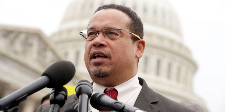 Image; Rep. Keith Ellison, D-Minn., speaks outside of the Capitol on Feb. 1, 2017.