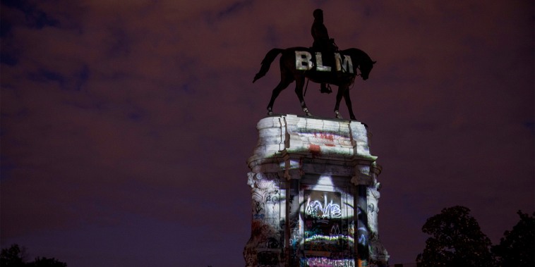 George Floyd's image is projected on the Robert E. Lee Monument on June 18, 2020 in Richmond, Va.
