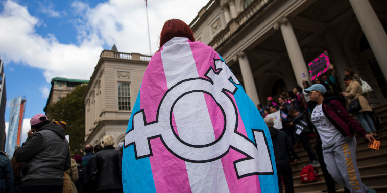 Image: Activists and supporters rally in support of transgender rights in New York on Oct. 24, 2018.
