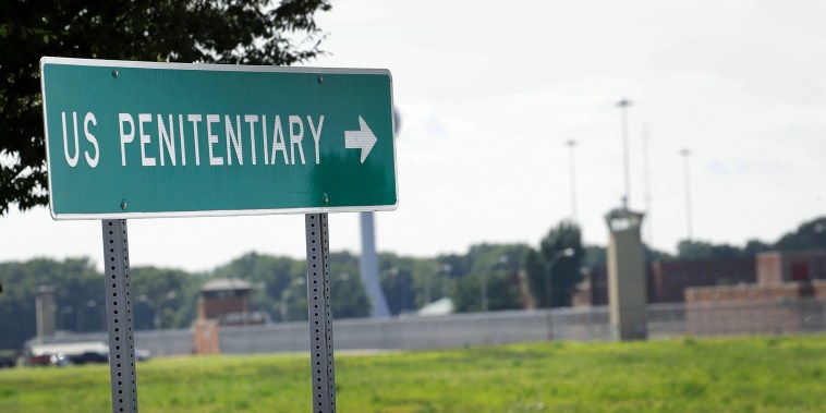 A sign directs visitors to the entrance of the Federal Correctional Complex Terre Haute on July 25, 2019 in Terre Haute, Ind.