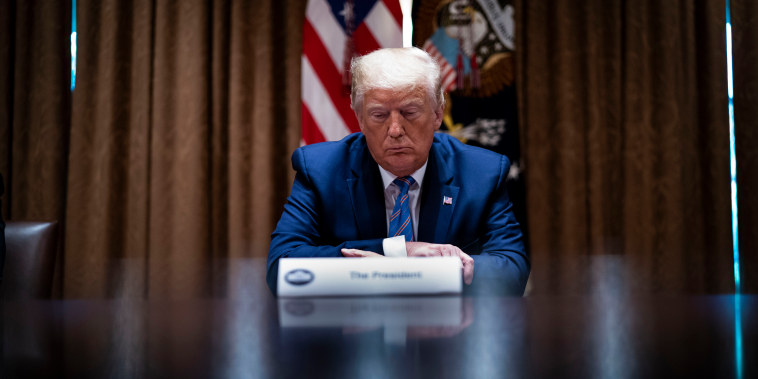 President Donald Trump listens during a round-table discussion at the White House on June 15, 2020 in Washington, DC.