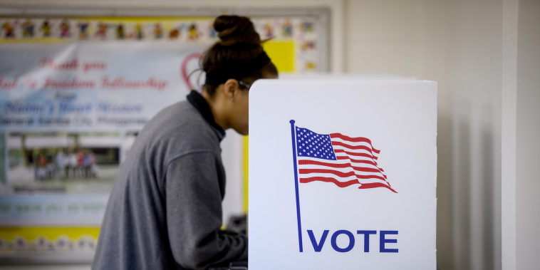 Image: A voter casts a ballot during midterm elections in Cambridge, Ohio