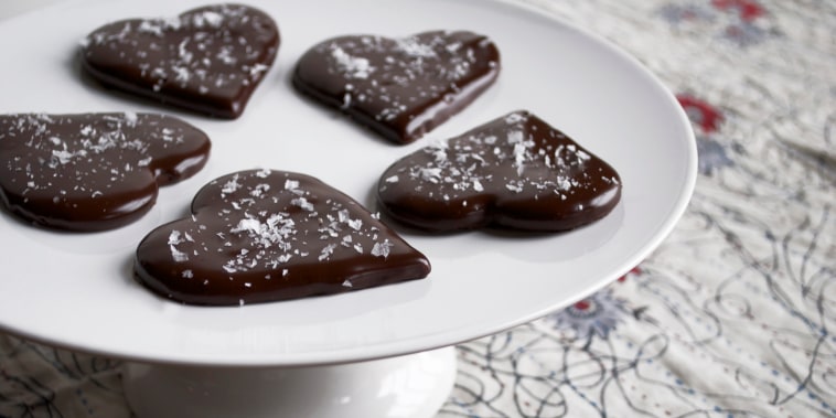 Dark chocolate cherry ganache hearts with sea salt