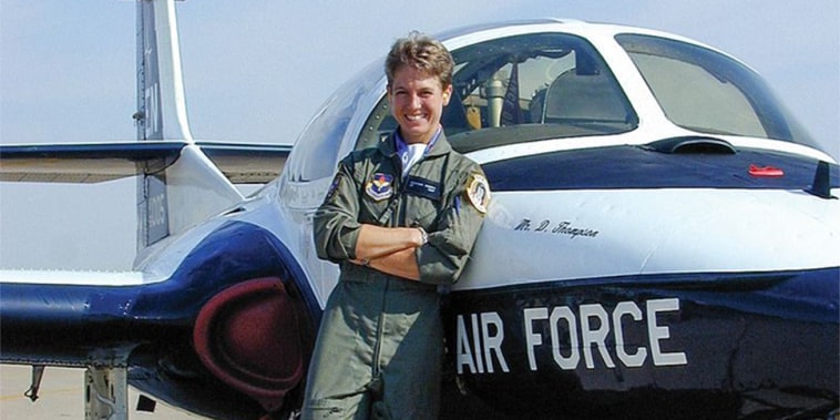 Heather Penney in front of a Cessna T-37 at Sheppard AFB in Wichita Fall, Texas, in 1999.