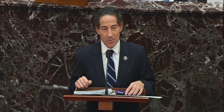 House impeachment manager Rep. Jamie Raskin, D-Md., speaks during closing arguments in the impeachment trial of former President Donald Trump on Feb. 13, 2021.