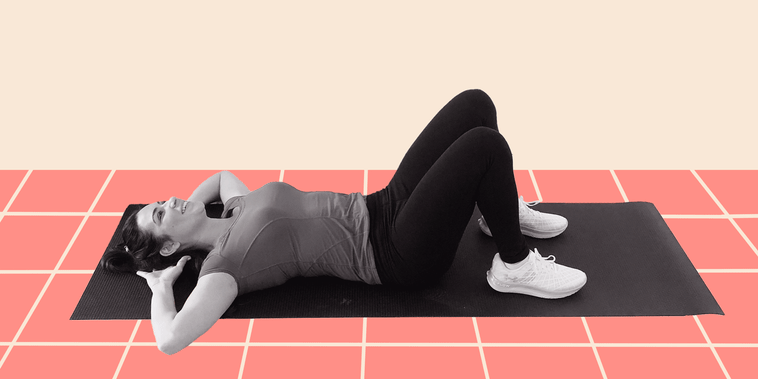 Animated collage of woman doing crunches