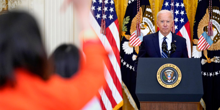 Image: President Joe Biden speaks during a news conference in the East Room of the White Hous on March 25, 2021.