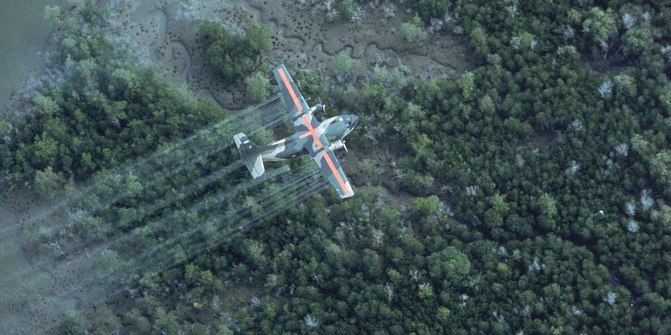 Image: USAF UC 123K plane spraying dioxin-tainted herbicide/defoliant Agent Orange in Vietnam,