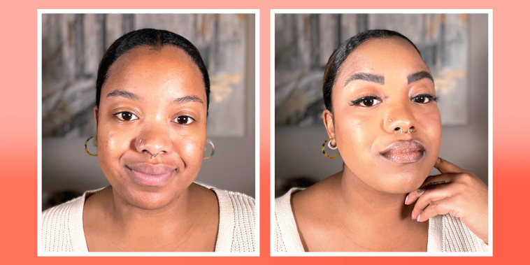 Before and After photos of Jess Sims wearing the $6 Elf Camo Concealer