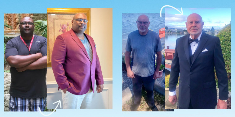 Illustration of a before after makeover for two dads on broadcast