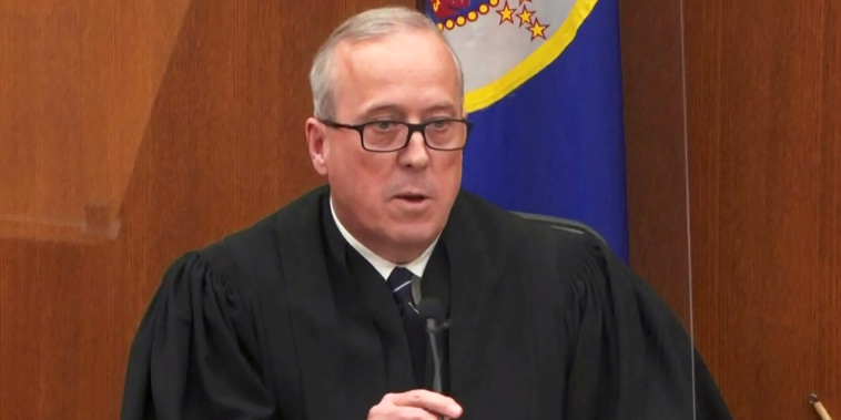 Hennepin County District Judge Peter Cahill speaks with the jury before announcing their verdict of guilty on all counts against former Minneapolis police officer Derek Chauvin in Minneapolis on April 20, 2021.
