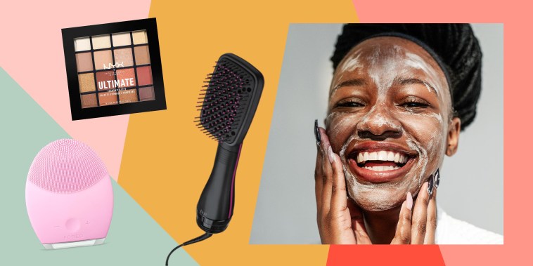 Woman washing her face and three different beauty products on sale for Amazon Prime Day