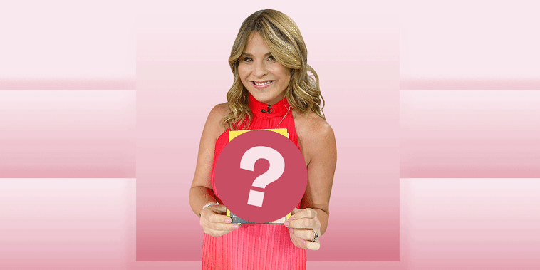 Illustration of Jenna Bush Hager holding up a book, with a question mark covering it