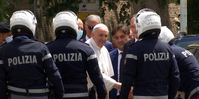 Image:  Pope Francis arrives at the Vatican after being discharged from Gemelli hospital