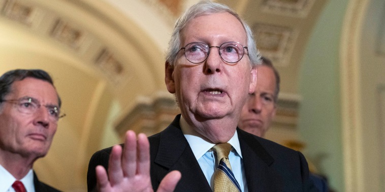 Senate Minority Leader Mitch McConnell, R-Ky., speaks on Capitol Hill on July 20, 2021.