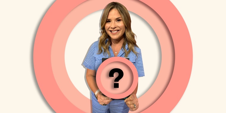 Image of Jenna Bush Hager holding a book that is hidden by a question mark