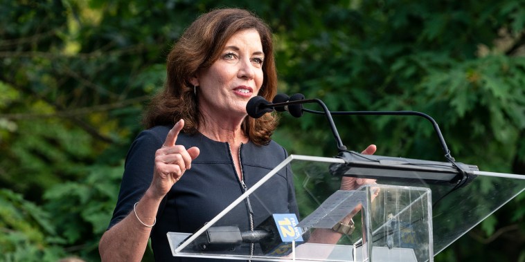 Image: Lieutenant Governor Kathy Hochul speaks in Scarsdale, N.Y.