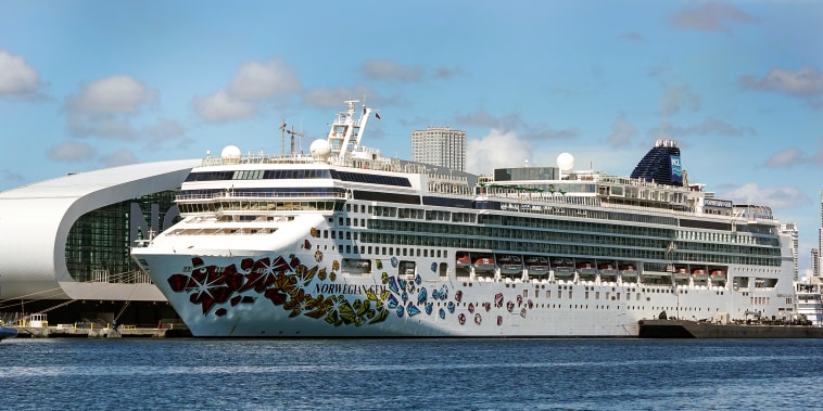 Image: The Norwegian Gem cruise ship on Aug. 9, 2021, at PortMiami in Miami.