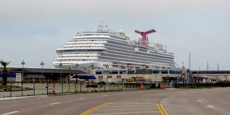 The Carnival Vista cruise ship docked in Galveston, Texas on May 3, 2021.