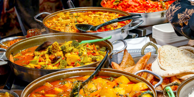 Curries on display at Camden Market in London