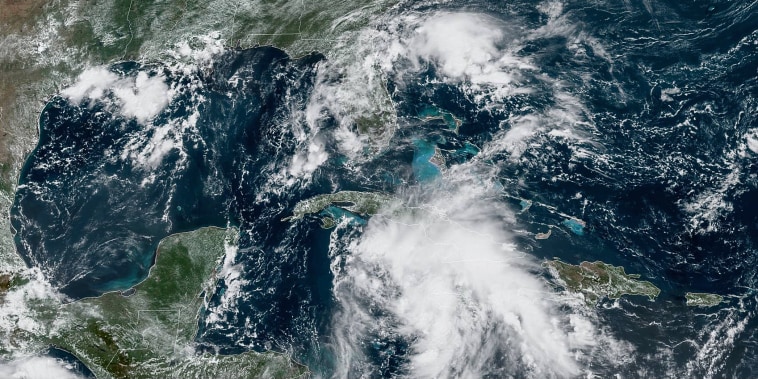Tropical Depression 9 makes it's way across the Caribbean on August 26, 2021.