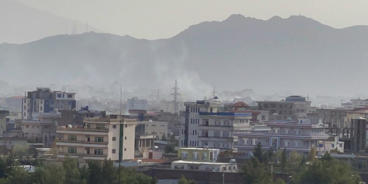 Smoke rises after an explosion in Kabul on Aug. 29, 2021.