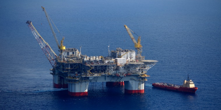 Image: The Kobe Chouest platform supply vessel sits anchored next to the Chevron Corp. Jack/St. Malo deepwater oil platform in the Gulf of Mexico on May 18, 2018.