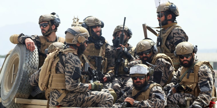 Taliban special forces fighters arrive inside the Hamid Karzai International Airport after the U.S. military's withdrawal in Kabul on Aug. 31, 2021.